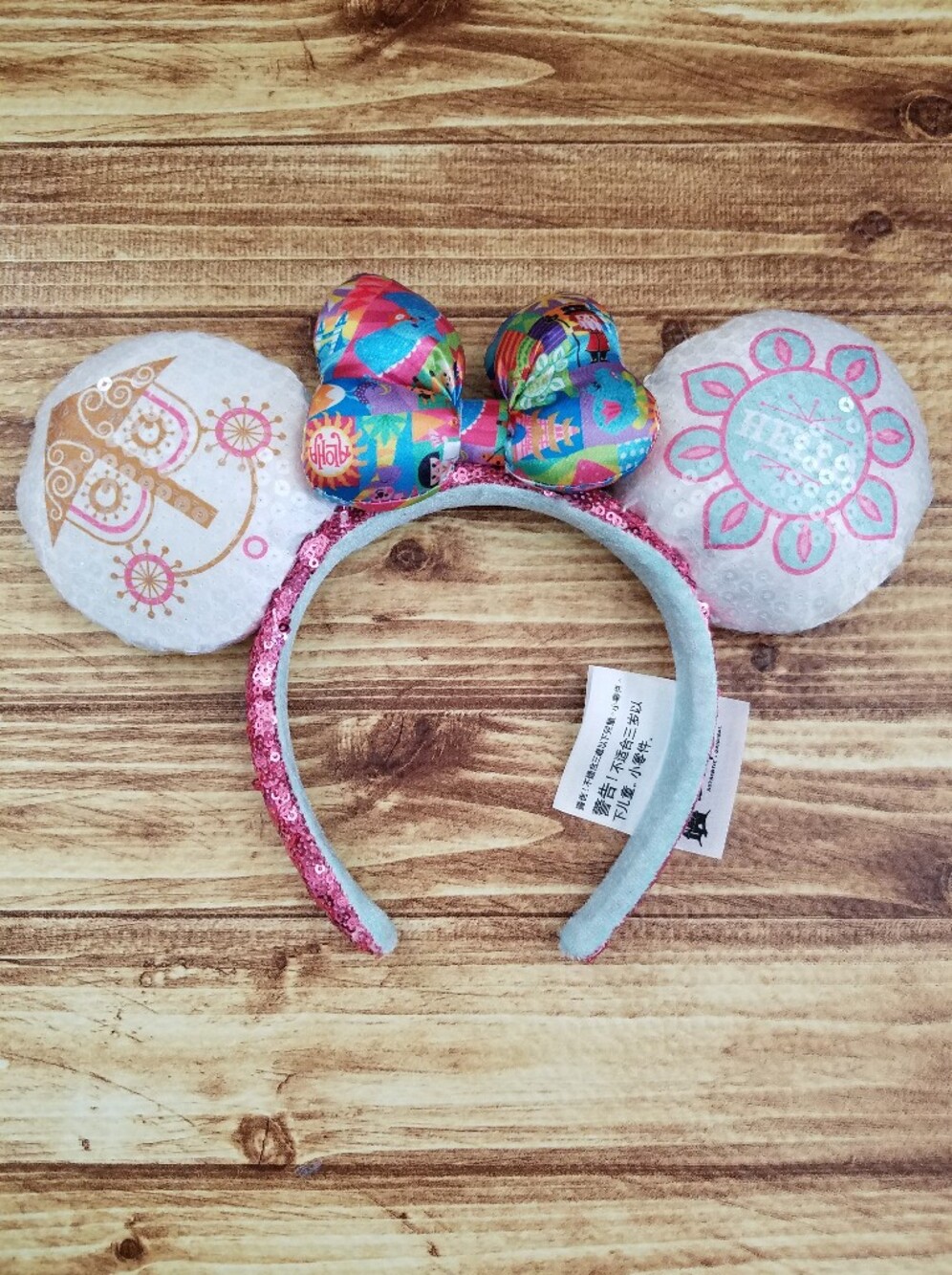 Disney Parks Its a Small World Clock Sequin Minnie Mouse Ears Headband White